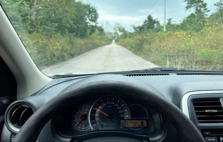 View of the author in the backroads of the Yucatan Peninsula while driving