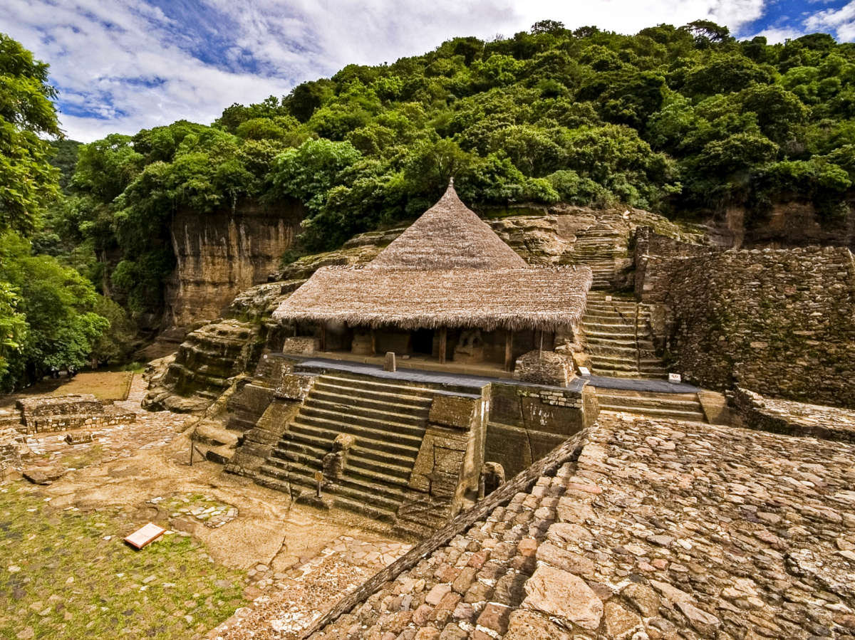 View of the Aztec temple of Malinalco