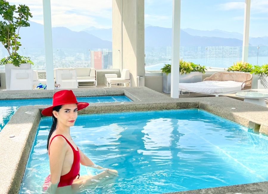 Clara on a pool in Hotel Mio