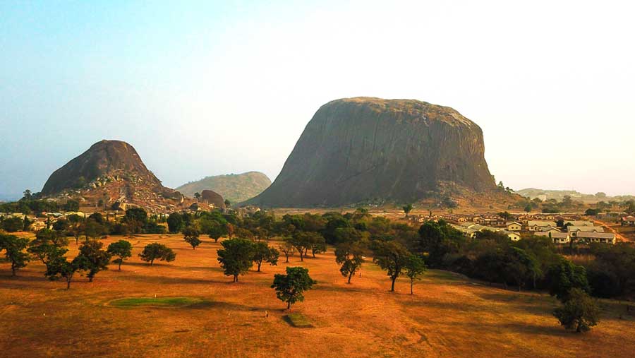 Panoramic view of the Zuma Rock at sunset