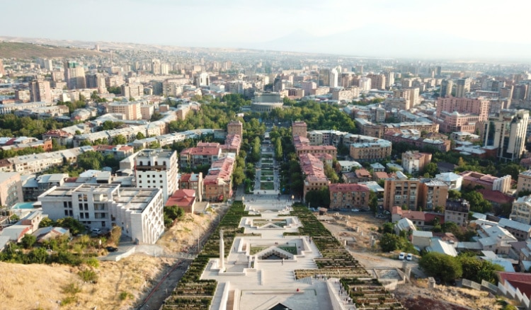 An aerial view of the Yerevan Cascades