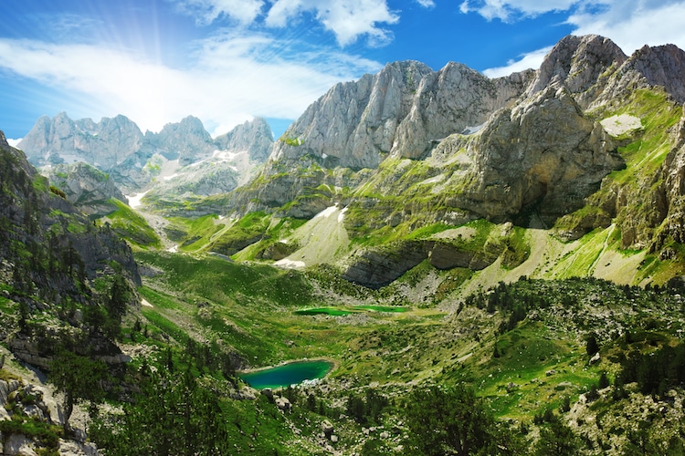 A sweeping landscape of lush greenery in Albania
