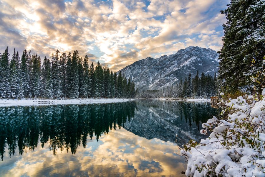 A winter scene of Mount norquay in Banff National Park