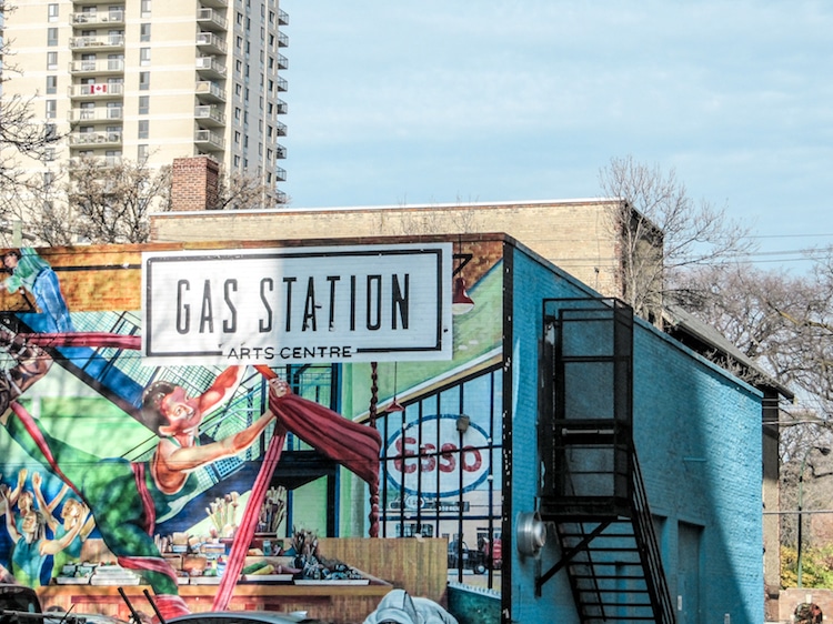 Colorful mural on a gas station