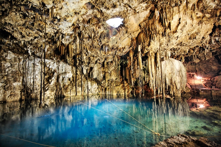 A cave with stalactites