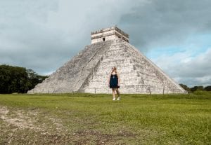 Taylor in front of the main pyramid of Kukulkan in Chichen Itza
