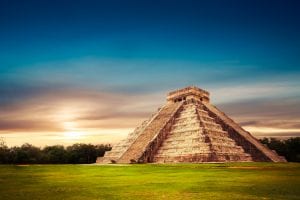 Ancient pyramid on a sunset