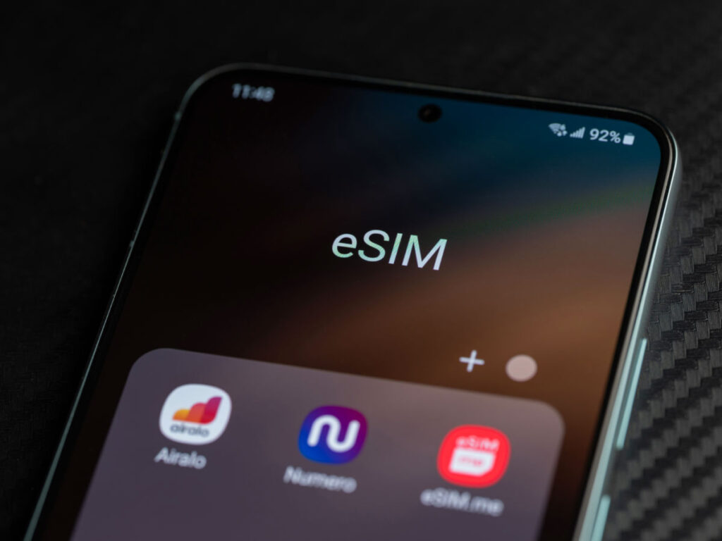 eSIM apps on smartphone screen