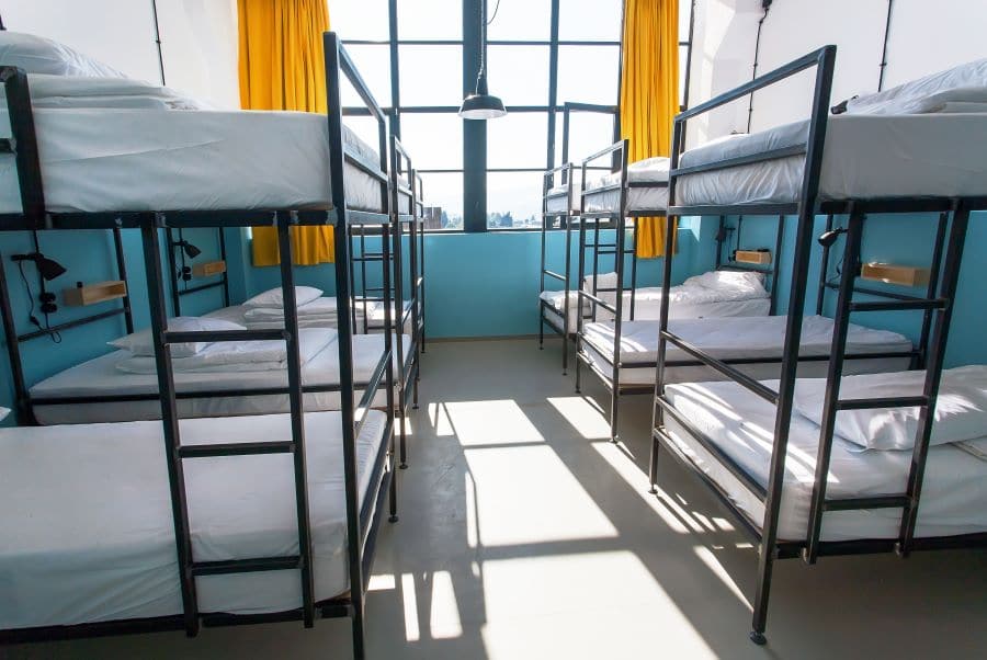 Bunk beds on a hostel room