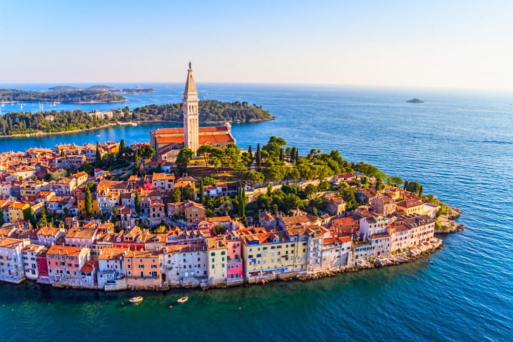 Aerial view of the buildings at the city of Rovinj