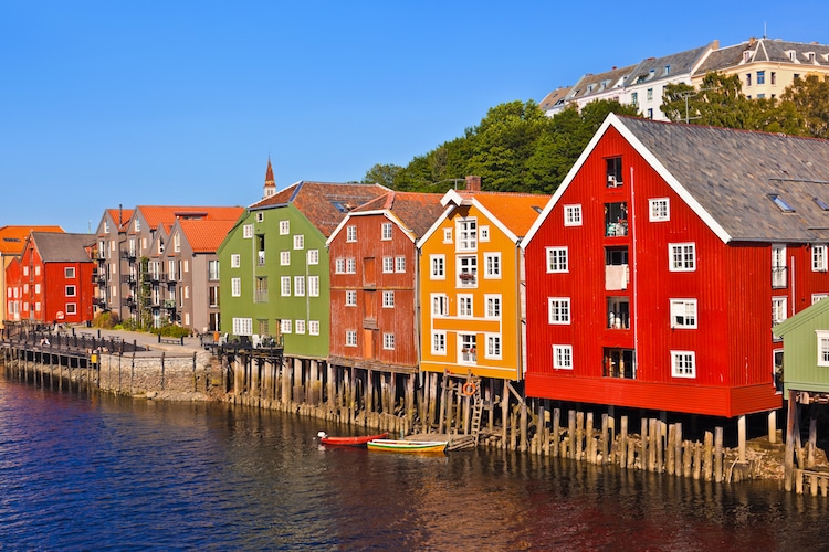 A line of colorful houses in Trondheim