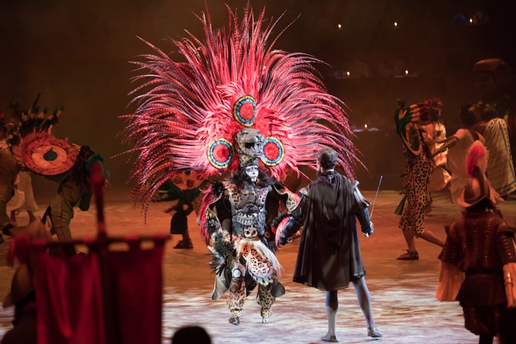 A performance with a man in a Mayan costume in xcaret mexico
