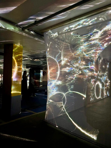 View of the lights illuminating in the ‘Feel the Sound’ exhibit at the Barbican Centre